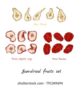 Sun-dried fruit set hand-draw illustration apple tomato pear