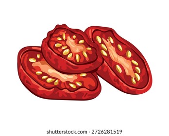 Sun-dried tomatoes. Flat vector clipart, illustration with isolated background.