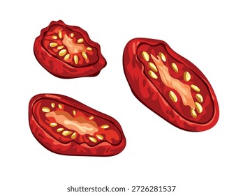 Sun-dried tomatoes. Flat vector clipart, illustration with isolated background.