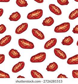 Sun-dried tomatoes seamless pattern. Flat vector clipart, illustration with isolated background.