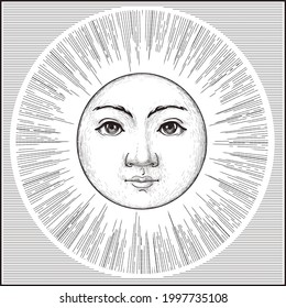 Sun.Esoteric symbol.Astrology sign with human face.