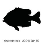Sunfish vector illustration, black silhouette, side view.