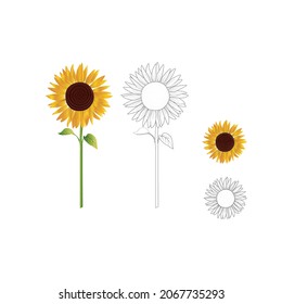 Sunflower with 2 editable color formats. Vector, Icon, Symbol, clipart