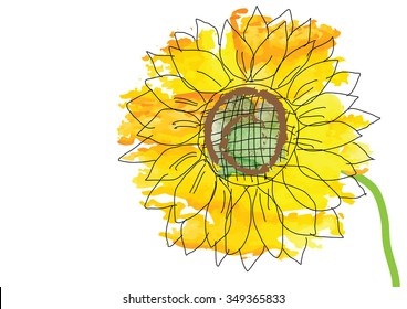 Sunflower abstract background or object,vector watercolor brush design ,vector illustration