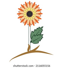 Abstrakte Sonnenblume. Gelb-orangefarbene Blume. Vektorgrafik.
