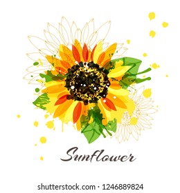 Sunflower in abstract hand drawn style. Vector isolated flower