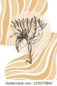 Sunflower Abstract Hand Painted Illustrations for Wall Decoration, Postcard, Social Media Banner, Brochure Cover Design Background. Modern Abstract Painting Artwork.