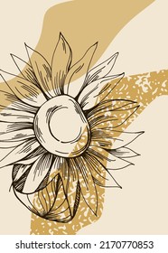 Sunflower Abstract Hand Painted Illustrations for Wall Decoration, Postcard, Social Media Banner, Brochure Cover Design Background. Modern Abstract Painting Artwork.