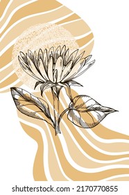 Abstrakte Illustrationen von Sonnenblumen für die Wanddekoration, Postkarte, Banner für soziale Medien, Hintergrund für die Gestaltung von Broschüren. Moderne abstrakte Malerei.