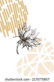 Abstrakte Illustrationen von Sonnenblumen für die Wanddekoration, Postkarte, Banner für soziale Medien, Hintergrund für die Gestaltung von Broschüren. Moderne abstrakte Malerei.