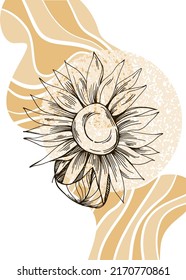 Sunflower Abstract Hand Painted Illustrations for Wall Decoration, Postcard, Social Media Banner, Brochure Cover Design Background. Modern Abstract Painting Artwork.