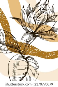 Sunflower Abstract Hand Painted Illustrations for Wall Decoration, Postcard, Social Media Banner, Brochure Cover Design Background. Modern Abstract Painting Artwork.