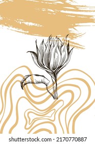 Sunflower Abstract Hand Painted Illustrations for Wall Decoration, Postcard, Social Media Banner, Brochure Cover Design Background. Modern Abstract Painting Artwork.
