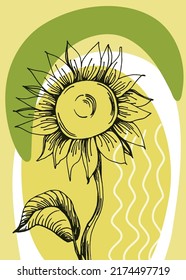Sunflower Abstract Hand Painted Illustrations for Wall Decoration, Postcard, Social Media Banner, Brochure Cover Design Background. Modern Abstract Painting Artwork. Vector Pattern