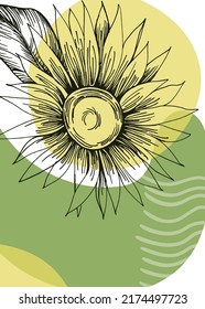 Sunflower Abstract Hand Painted Illustrations for Wall Decoration, Postcard, Social Media Banner, Brochure Cover Design Background. Modern Abstract Painting Artwork. Vector Pattern