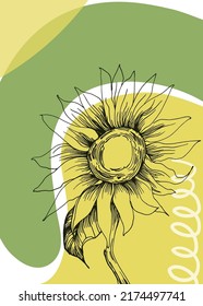 Sunflower Abstract Hand Painted Illustrations for Wall Decoration, Postcard, Social Media Banner, Brochure Cover Design Background. Modern Abstract Painting Artwork. Vector Pattern