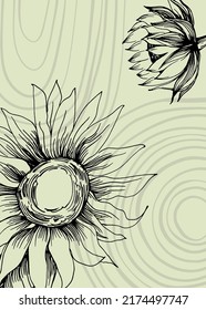 Sunflower Abstract Hand Painted Illustrations for Wall Decoration, Postcard, Social Media Banner, Brochure Cover Design Background. Modern Abstract Painting Artwork. Vector Pattern