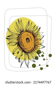 Abstrakte Illustrationen von Sonnenblumen für die Wanddekoration, Postkarte, Banner für soziale Medien, Hintergrund für die Gestaltung von Broschüren. Moderne abstrakte Malerei. Vektormuster