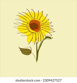 Sunflower abstract vector illustration in oneline style for wall decoration, postcard, cover design background. Modern abstract painting artwork. Minimalist flower on a light background.