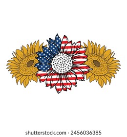 Sunflower American Flag Vector T-shirt Design