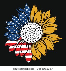 Sunflower American Flag Vector T-shirt Design