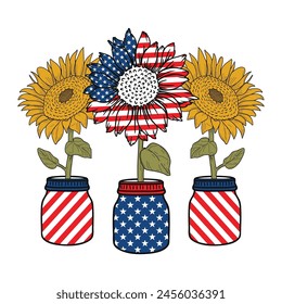 Sunflower American Flag Vector T-shirt Design