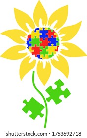 sunflower autism vector, World autism awareness day. Colorful sign of the puzzle vector. Symbol of autism. Medical flat illustration. Health
