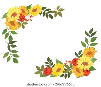 Sunflower background. Botanical frame for invitation card and others.