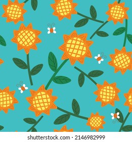sunflower background seamless pattern vector, repeat 