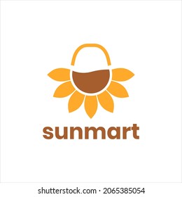 Sunflower bag logo. Bag sunflower symbol for mart and shop flower logo