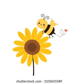 Dibujo de girasol y abeja aislado en ilustración vectorial de fondo blanco. La decoración de las paredes es bastante banal.