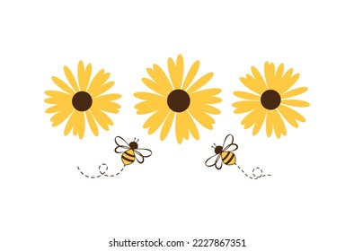 Sunflower and bee cartoons isolated on white background vector illustration.