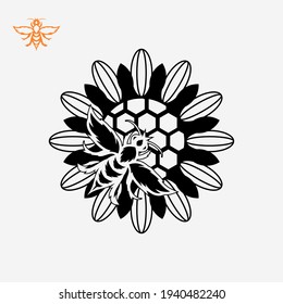 Sunflower with bee , decorative design vector template