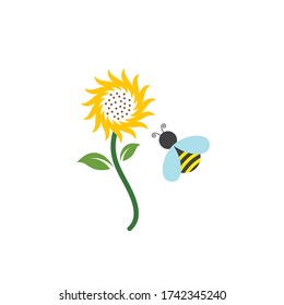 Sunflower with bee logo icon vector illustration