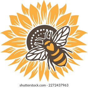 Sunflower and Bee- bee quote, hand drawn lettering for cute print. Positive quotes isolated on white background. Happy slogan for tshirt. Vector illustration bumble, leaves. Typography poster