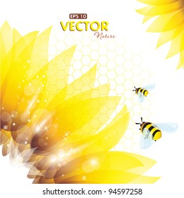 Sunflower and bee, vector illustration, eps-10