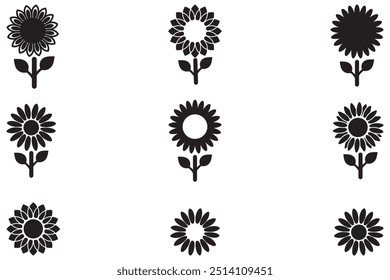 Sonnenblume schwarz Vektorsymbol Silhouette auf weißem Hintergrund.
