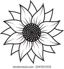 Diseño de boceto blanco negro de girasol, Vector girasol