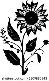 Sunflower | Black and White Vector illustration
