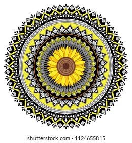 Sunflower black and yellow mandala 