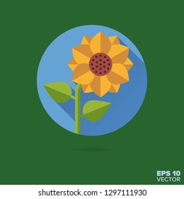 Sunflower in bloom flat design long shadow vector icon