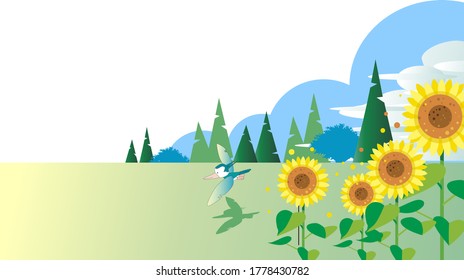 Sunflower blooming summer blue sky background