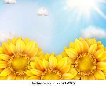 Sunflower with blue sky - autumn. EPS 10 vector file included