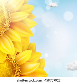 Sunflower with blue sky - autumn. EPS 10 vector file included