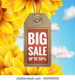Sunflower with blue sky - autumn sale. EPS 10 vector file included