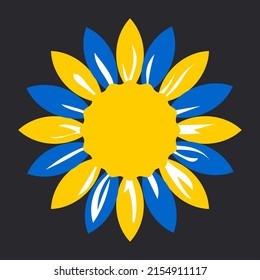 Sunflower with blue and yellow petals on a black background. Symbol of the Day of Remembrance of the Defenders of Ukraine. Vector.