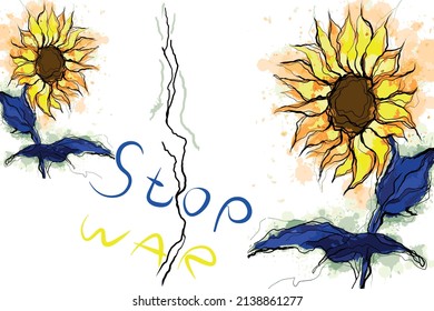 Sunflower of blue-yellow color as a symbol of Ukraine. War in Ukraine,Stop war.
