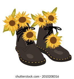 Sunflower boots desigh element for greeting cards,banners.