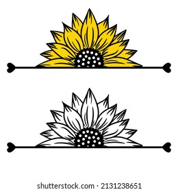 Sunflower Border Decor Half Flowers Outline Stock Vector (Royalty Free ...