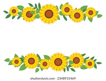 Sunflower border frame background. Sunflower template invitation greeting card.